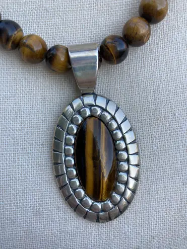 Carolyn Pollack Relios Sterling Silver Tiger’s Eye Pendant Beaded Necklace 23”