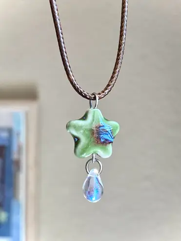 Handmade green ceramic star boho fairy cottage y2k necklace⭐️💚
