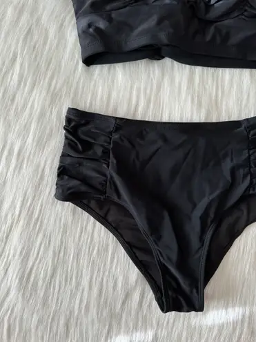 Amazon NWOT  Black Ruched High Waisted Bikini Set