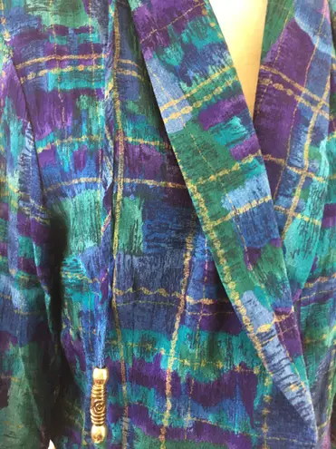 Vintage 90s Blue Watercolor Abstract Blazer Open Jacket Maren Petite Teal Purple