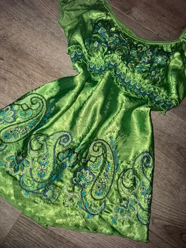 Heart soul Vintage Milkmaid Green paisley embroidered top