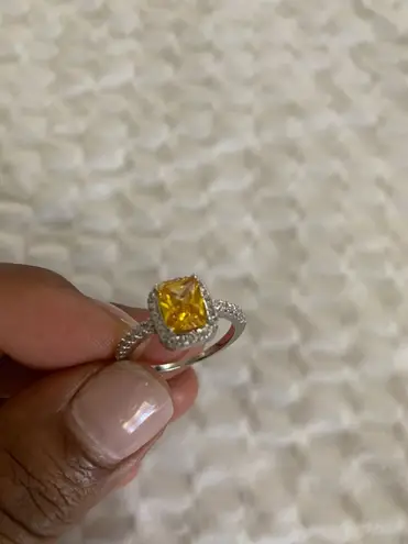 Australian Crystal Square Stone Ring Dipped In White Gold... Yellow