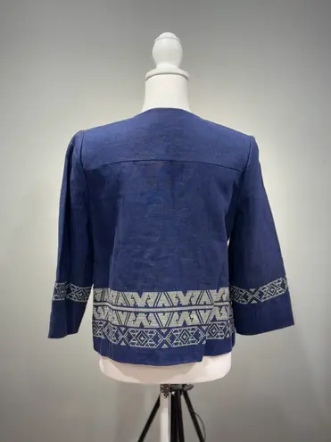 Pendleton CLEARANCE! Blue Aztec Trim Zip-Up Linen Blazer Size MP EUC