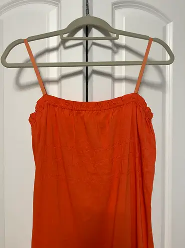 Theory  Orange Linen Midi Dress - Adjustable Straps (Size S)