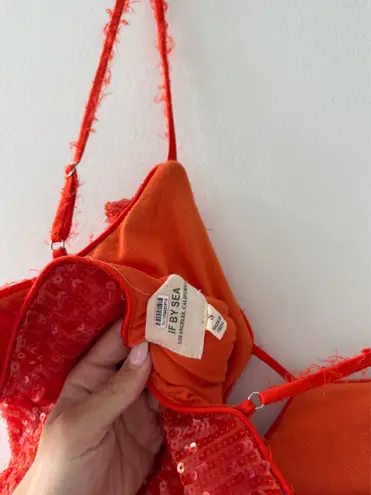 If By Sea Orange Sequin Midi Dress