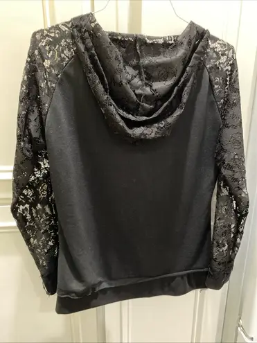 Black Hoodie with Lace Sleeves and Hood Size S/M