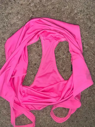 City Streets "SQUAD" HOT PINK & GOLD CHEEKY ONE PIECE SWIMSUIT WITH LOW BACK / SIZE LARGE