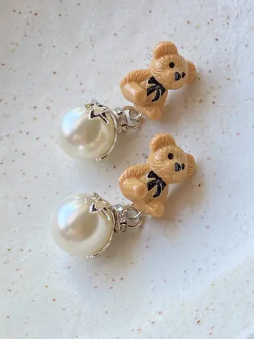 Handmade Kawaii teddy bear y2k fairy 2WAY studs & dangle earrings🧸🌟