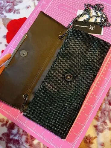 INC black diamonds paved interlocking covered evening handbag detachable strap
