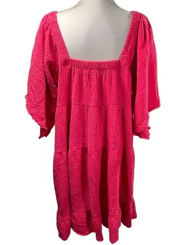 Oddy Tunic Dress Waffle Knit Square Neck Raw Edge Red Size 3XL