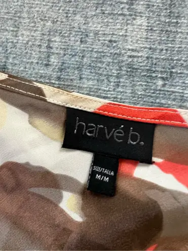 Harve B Red Cream Tan Floral Ruffled Satin Sleeveless Blouse Medium