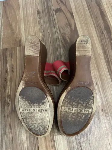 Italian Shoemakers Coral Brown Wedge 4" Heel Sandals Jeweled strap Women Sz 11 M