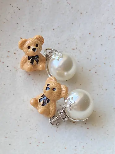 Handmade Kawaii teddy bear y2k fairy 2WAY studs & dangle earrings🧸🌟