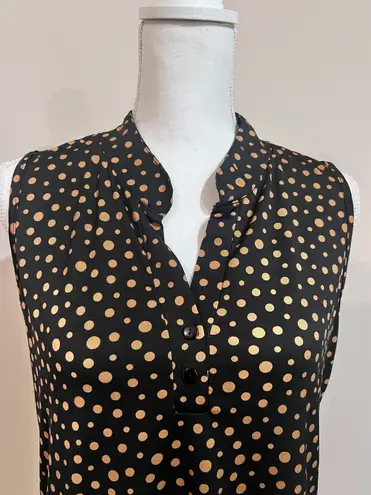 Claudia Richards Women’s Workwear Black/ Brown Polka Dot Sleeveless Collared Blouse Size Medium