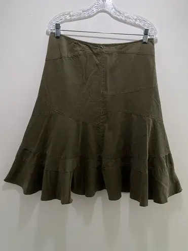 DKNY Y2K  Jeans Vintage low rise ruffle skirt flare pleated midi skirt retro in Olive green.