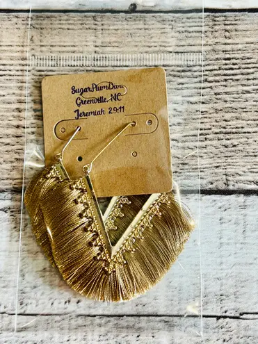 Brand New Tan Fringe Chevron Dangle Gold Tone Earrings Costume Jewelry Buy 3/$21