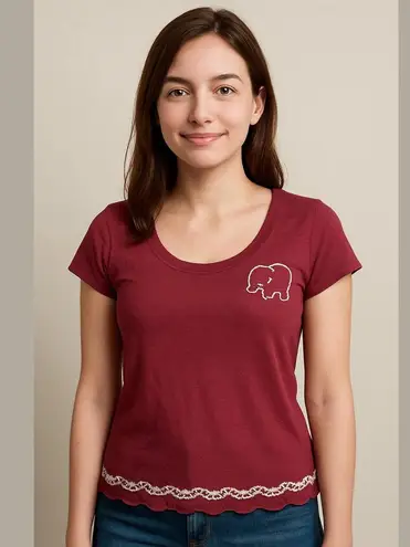 Decree Women's Top Size L Red Short Sleeve