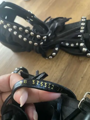 Saint Laurent Paris Nu Pieds Fringe & Studded Black Sandals