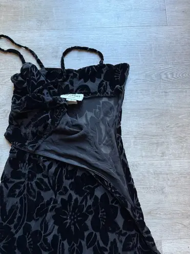 Jill Stuart Vintage Floral Velvet Spaghetti Strap Slip Black Dress Size 4