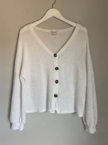 Hooked Up White Knit Button Up