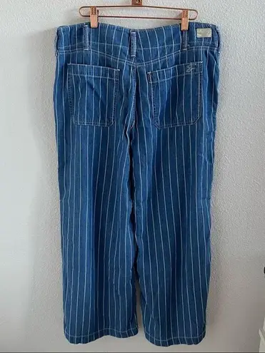 Seven7 Striped Wide Leg Crop Pants Chambray Denim Train Conductor 10