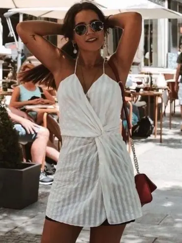 Zara Striped Knot Front Long Tunic Tank Cami White Size XS