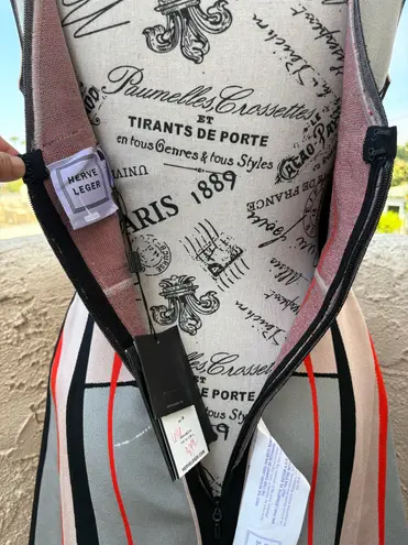 Herve Leger Cameron Engineered colorblock jacquard A-line dress size medium NWT