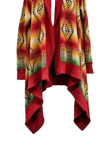 Polo Ralph Lauren Long Draped Open Cardigan Sweater Aztec Southwestern Serape Red Size XL
