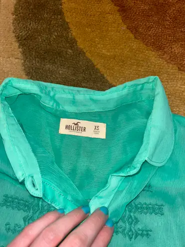 Hollister Teal Green Sheer See Through High Low Button Down Tank Top Size XS