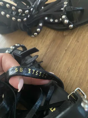 Saint Laurent Paris Nu Pieds Fringe & Studded Black Sandals