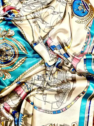 Vintage RETRO Nautical Theme ships ,Boat Wheel&Anchor large silky Scarf 35/35 Multiple