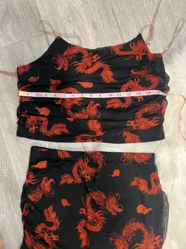Just Polly New York Just Polly Elegant Black and Red Dragon Print Skirt Set