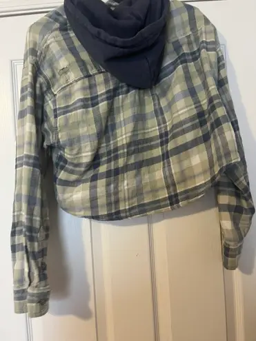 American Eagle Cropped Flannel Hoodie