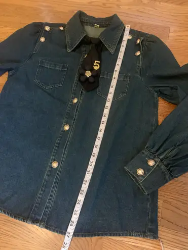 Long Sleeve Denim Embellised Button Up Shirt Size M Gold Size M