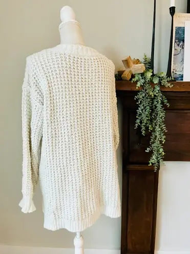 Free People Chunky Knit Boho White Whistle Thermal Henley Oversized Sweater