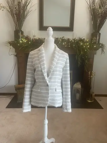 Katherine Barclay White Navy Blue Strips Blazer Sz M One Button Jacket Nautical