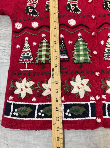 heirloom collectibles Christmas Cardigan Red Embroidered Trees Stockings M