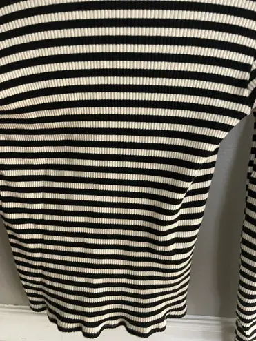 Mango Ribbed Knit Black White Striped Cropped Collared Top