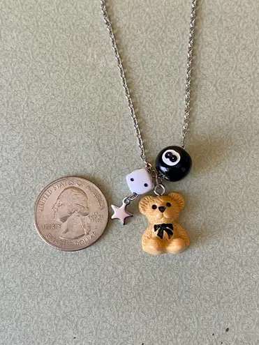 Handmade y2k Kawaii goth grunge style stainless steel chain necklace🎲🧸🦷🖤