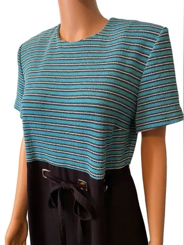 Positive Attitude Vintage 90s Witchy Goth Punk Striped Belted Maxi Shirt Dress Blue Size 12