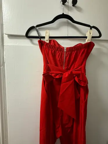 TFNC Red Holiday Strapless Jumpsuit with Bow Back