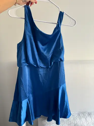 Lulus Blue Satin One Shoulder Mini Dress