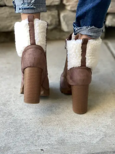 Top Moda Tan Sherpa Ankle Lug Sole Bootie