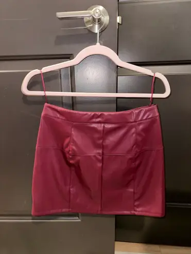 Akaiv Maroon Leather Mini Skirt