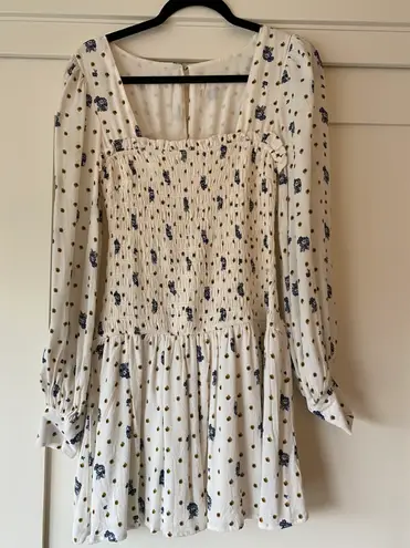 Free People White Smocked Long Sleeve Dress