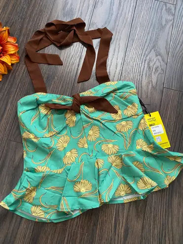 Daisy NWT UNIQUE VINTAGE X Smiley Green Peplum Halter Top LARGE