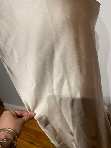 Niteline Vintage Y2k Satin Gown Strapless Mermaid Trumpet Formal Evening Prom Draped Ruched Fit Flare Champagne