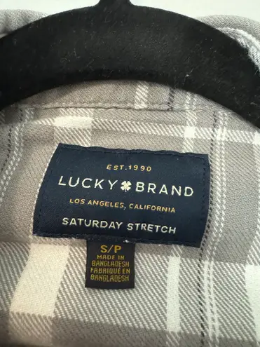 Lucky Brand Button Down Women’s Gray And White Saturday Stretch Flannel