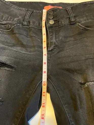 Wax Jean Skinny Jeans Black Distressed Dark Wash Mid Rise Denim