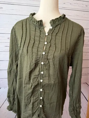 Quince button front blouse XL Extra large Peasant Long sleeve Shirt Cottage Boho